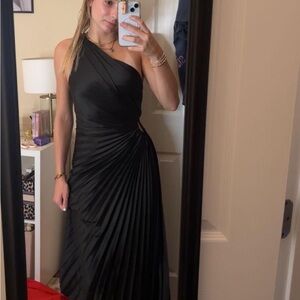 Black Asymmetrical Pleated Gown for Wedding Guest